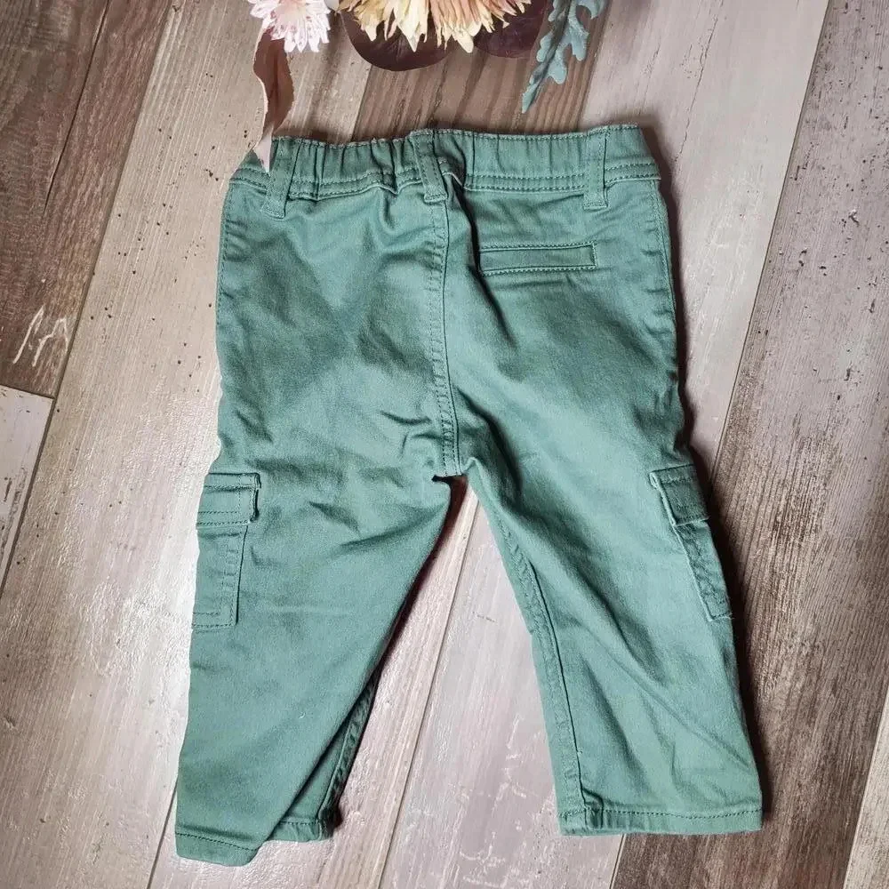NWOT H&M Twill Trousers with Braces - Long - Khaki Green - Size 9M